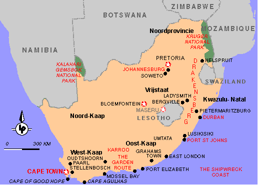 kaart van Zuid Afrika